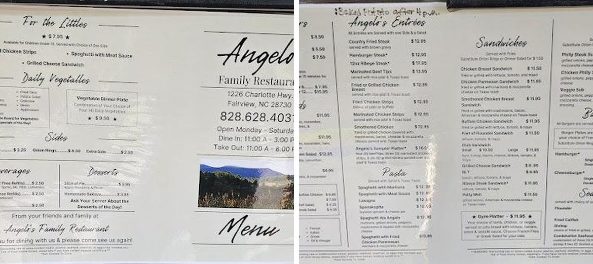 Angelo's Family Restaurant Menu